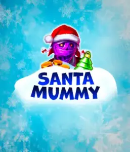  Experience the whimsical "Santa Mummy" slot game by Belatra, featuring a Santa-clad mummy dressed in festive holiday attire. This vibrant image portrays the mummy with a vivid purple hue, wearing a Santa hat, surrounded by snowy blue and icy snowflakes. The game's title, "Santa Mummy," is prominently displayed in large, frost-like blue letters.