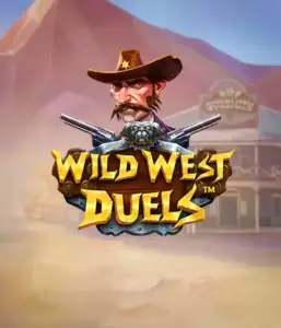  Dive into the daring world of "Wild West Duels" by Pragmatic Play, featuring a hardened gunslinger ready for a showdown. The image displays a resolute cowboy with crossed pistols, framed by a dusty Western town. His intense eyes and detailed attire highlight the theme of the Old West. The game's title is clearly displayed in a rustic font, enhancing the action-packed theme. 