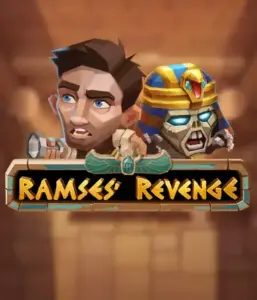 Dive into the thrilling world of Ramses' Revenge slot by Relax Gaming, featuring a startled explorer and a menacing mummy amid an Egyptian tomb backdrop. This image captures the drama of tomb exploration, ideal for those interested in historical adventures, providing a thrilling adventure. 